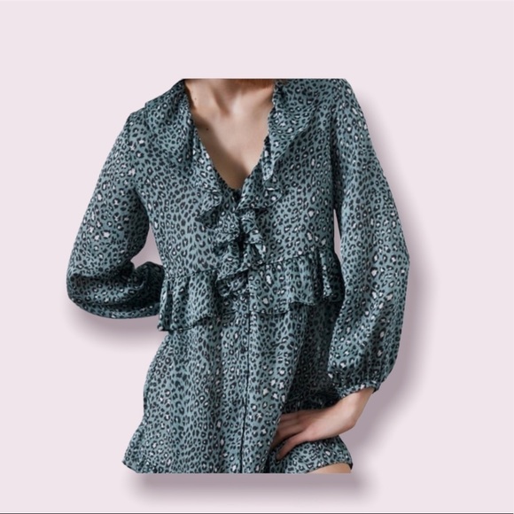 Zara Dresses & Skirts - 𝅺zara womens Blue Leopard Animal Print Dress . Size medium